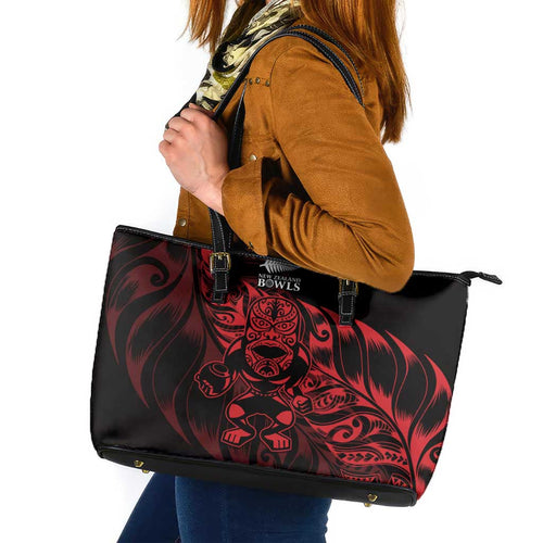 New Zealand Lawn Bowls Leather Tote Bag Red Maori Warrior Tribal Silver Fern - Aussie Hoodie