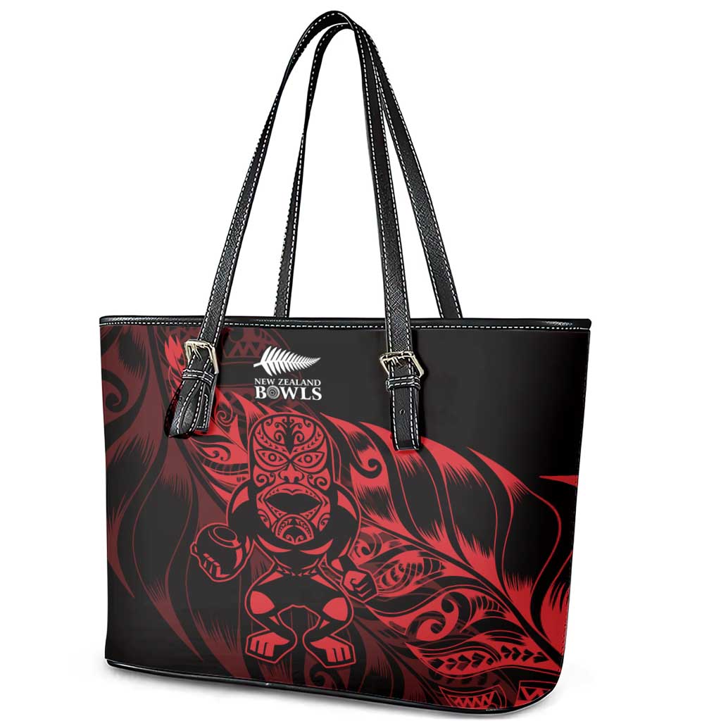 New Zealand Lawn Bowls Leather Tote Bag Red Maori Warrior Tribal Silver Fern - Aussie Hoodie