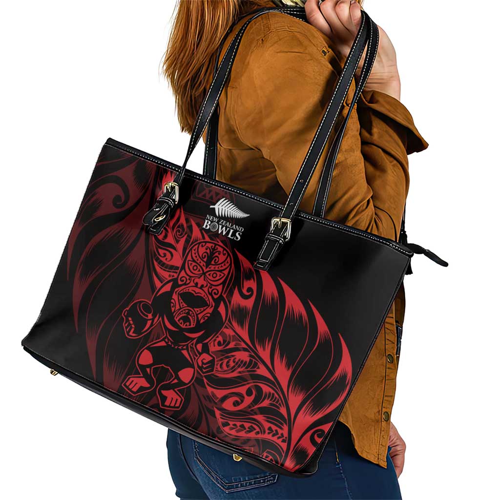 New Zealand Lawn Bowls Leather Tote Bag Red Maori Warrior Tribal Silver Fern - Aussie Hoodie
