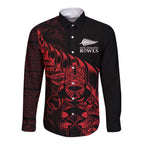 New Zealand Lawn Bowls Custom Long Sleeve Button Shirt Red Maori Warrior Tribal Silver Fern - Aussie Hoodie