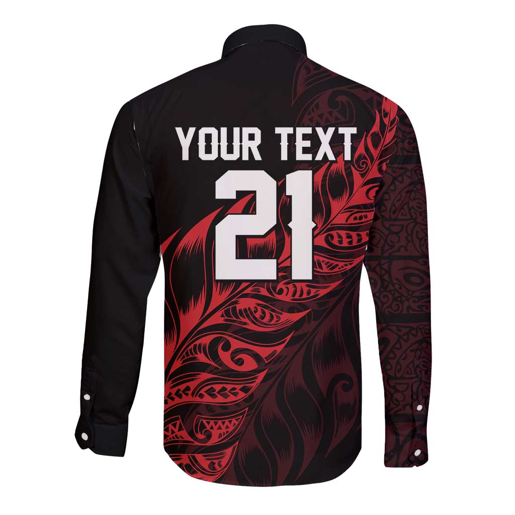New Zealand Lawn Bowls Custom Long Sleeve Button Shirt Red Maori Warrior Tribal Silver Fern - Aussie Hoodie