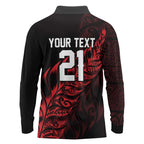 New Zealand Lawn Bowls Custom Long Sleeve Polo Shirt Red Maori Warrior Tribal Silver Fern - Aussie Hoodie
