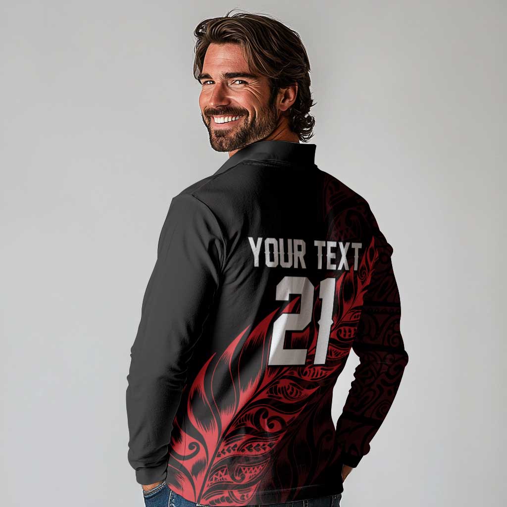 New Zealand Lawn Bowls Custom Long Sleeve Polo Shirt Red Maori Warrior Tribal Silver Fern - Aussie Hoodie