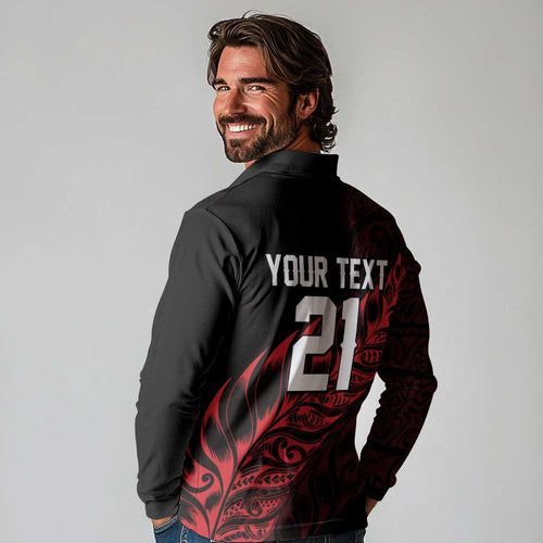 New Zealand Lawn Bowls Custom Long Sleeve Polo Shirt Red Maori Warrior Tribal Silver Fern - Aussie Hoodie
