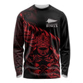 New Zealand Lawn Bowls Custom Long Sleeve Shirt Red Maori Warrior Tribal Silver Fern - Aussie Hoodie