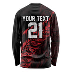 New Zealand Lawn Bowls Custom Long Sleeve Shirt Red Maori Warrior Tribal Silver Fern - Aussie Hoodie