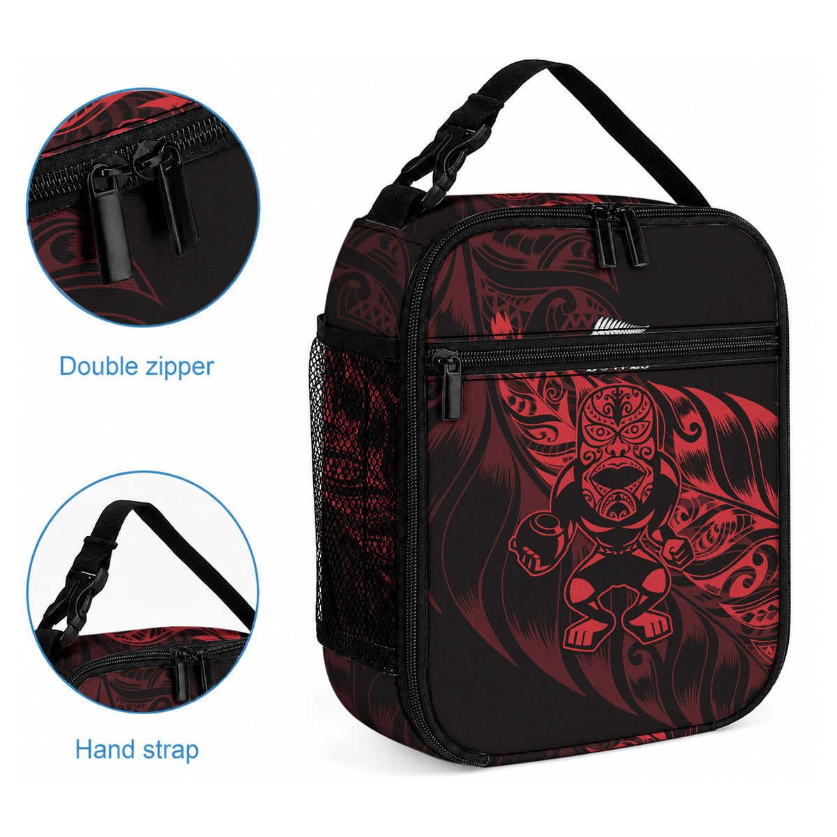 New Zealand Lawn Bowls Lunch Bag Red Maori Warrior Tribal Silver Fern