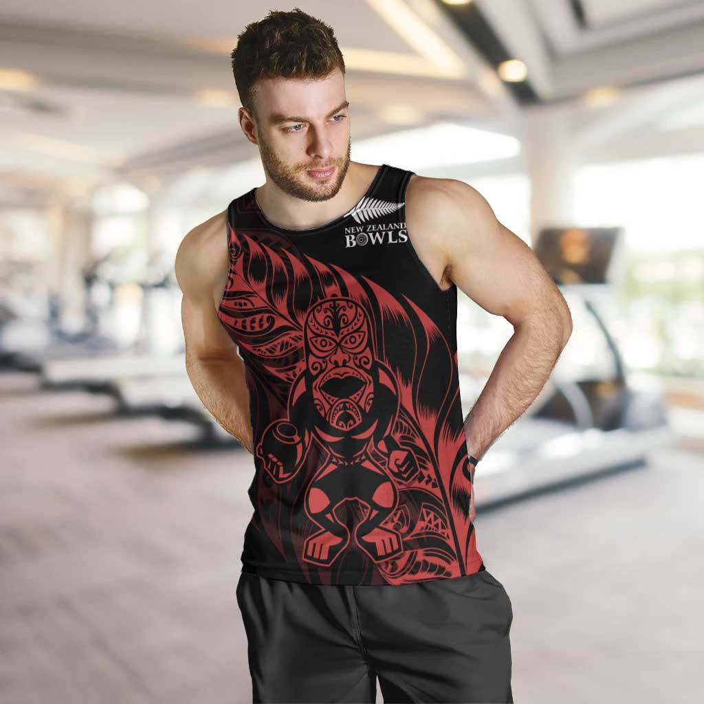 New Zealand Lawn Bowls Custom Men Tank Top Red Maori Warrior Tribal Silver Fern - Aussie Hoodie