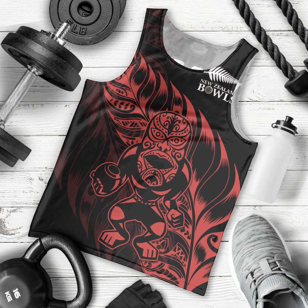 New Zealand Lawn Bowls Custom Men Tank Top Red Maori Warrior Tribal Silver Fern - Aussie Hoodie