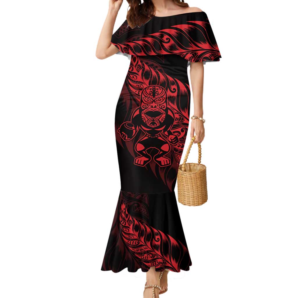 New Zealand Lawn Bowls Custom Mermaid Dress Red Maori Warrior Tribal Silver Fern - Aussie Hoodie
