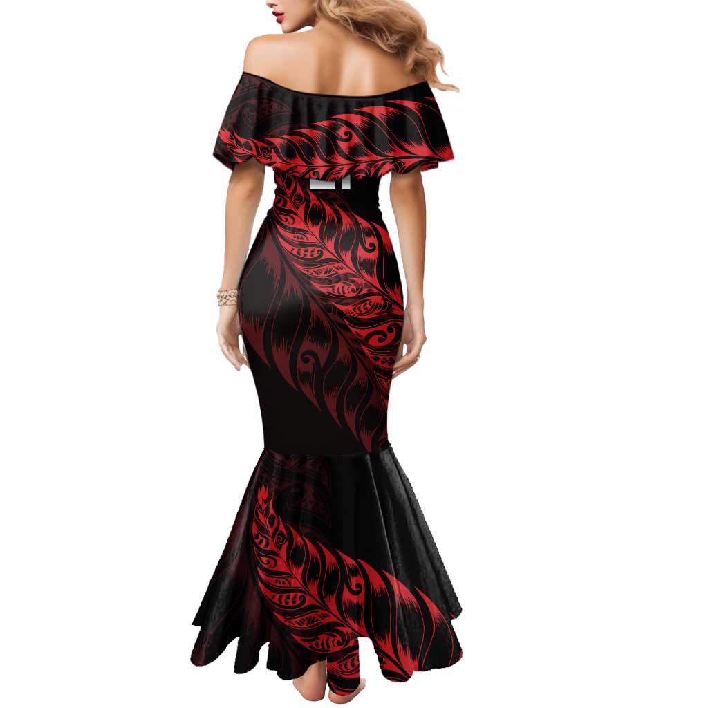 New Zealand Lawn Bowls Custom Mermaid Dress Red Maori Warrior Tribal Silver Fern - Aussie Hoodie