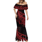 New Zealand Lawn Bowls Custom Mermaid Dress Red Maori Warrior Tribal Silver Fern - Aussie Hoodie