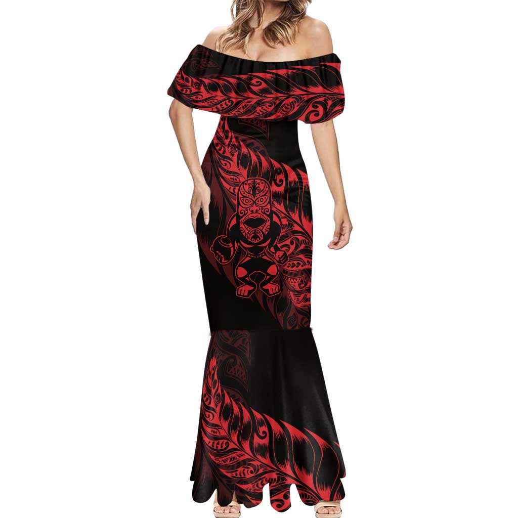New Zealand Lawn Bowls Custom Mermaid Dress Red Maori Warrior Tribal Silver Fern - Aussie Hoodie