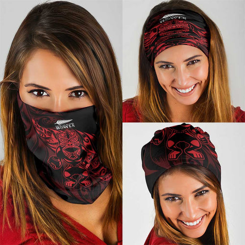 New Zealand Lawn Bowls Neck Gaiter Red Maori Warrior Tribal Silver Fern - Aussie Hoodie