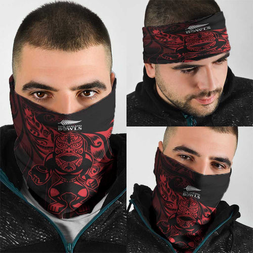 New Zealand Lawn Bowls Neck Gaiter Red Maori Warrior Tribal Silver Fern - Aussie Hoodie