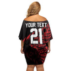 New Zealand Lawn Bowls Custom Off Shoulder Short Dress Red Maori Warrior Tribal Silver Fern - Aussie Hoodie