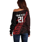 New Zealand Lawn Bowls Custom Off Shoulder Sweater Red Maori Warrior Tribal Silver Fern - Aussie Hoodie
