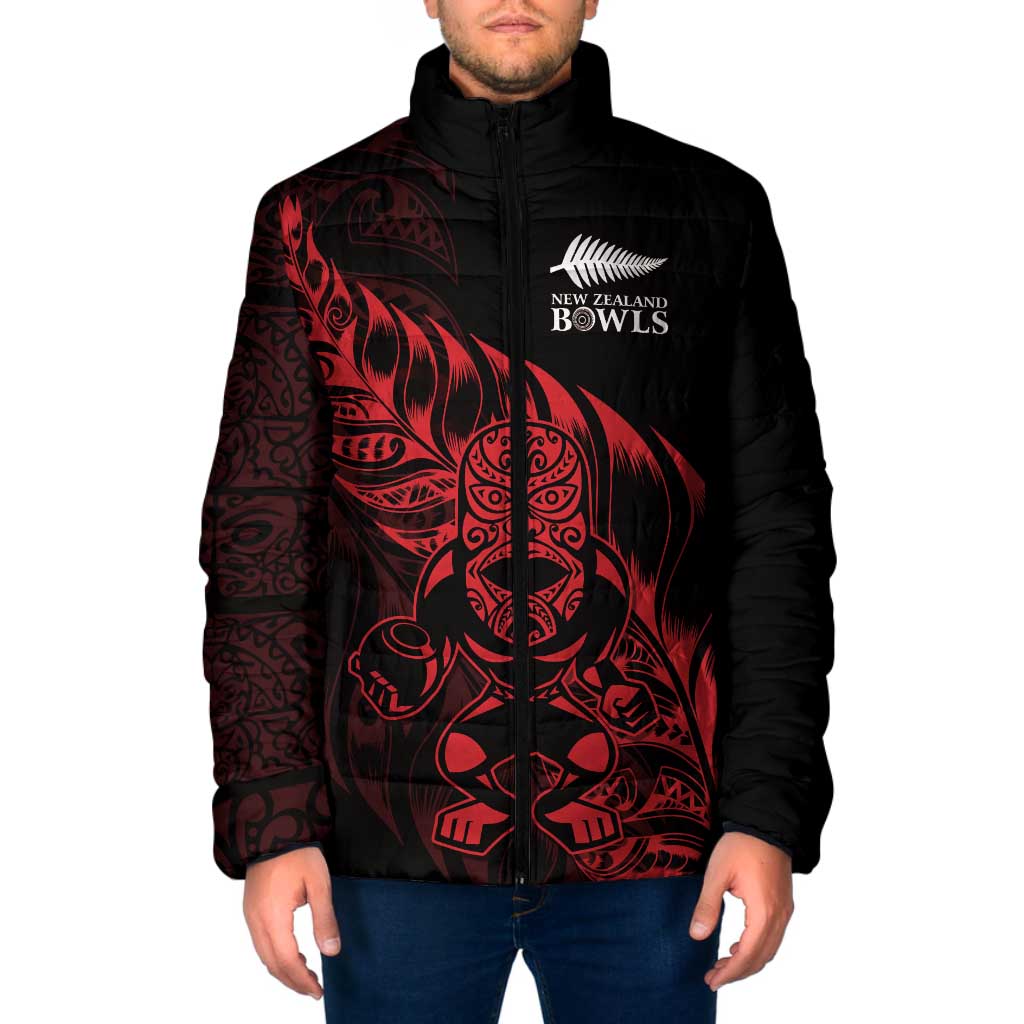 New Zealand Lawn Bowls Custom Padded Jacket Red Maori Warrior Tribal Silver Fern - Aussie Hoodie