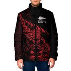 New Zealand Lawn Bowls Custom Padded Jacket Red Maori Warrior Tribal Silver Fern - Aussie Hoodie