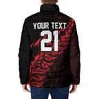 New Zealand Lawn Bowls Custom Padded Jacket Red Maori Warrior Tribal Silver Fern - Aussie Hoodie