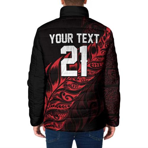 New Zealand Lawn Bowls Custom Padded Jacket Red Maori Warrior Tribal Silver Fern - Aussie Hoodie