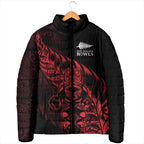 New Zealand Lawn Bowls Custom Padded Jacket Red Maori Warrior Tribal Silver Fern - Aussie Hoodie
