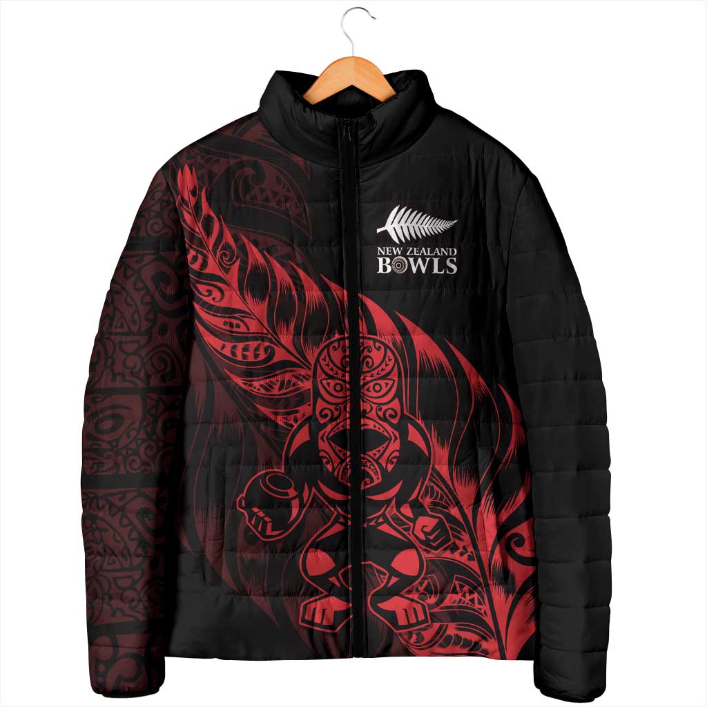 New Zealand Lawn Bowls Custom Padded Jacket Red Maori Warrior Tribal Silver Fern - Aussie Hoodie