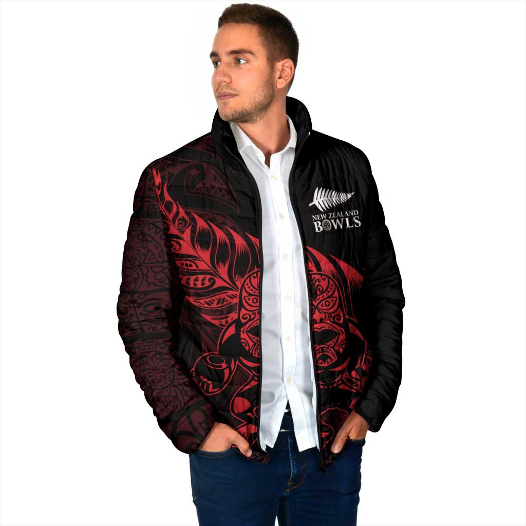 New Zealand Lawn Bowls Custom Padded Jacket Red Maori Warrior Tribal Silver Fern - Aussie Hoodie