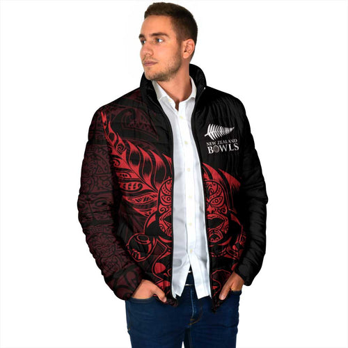 New Zealand Lawn Bowls Custom Padded Jacket Red Maori Warrior Tribal Silver Fern - Aussie Hoodie
