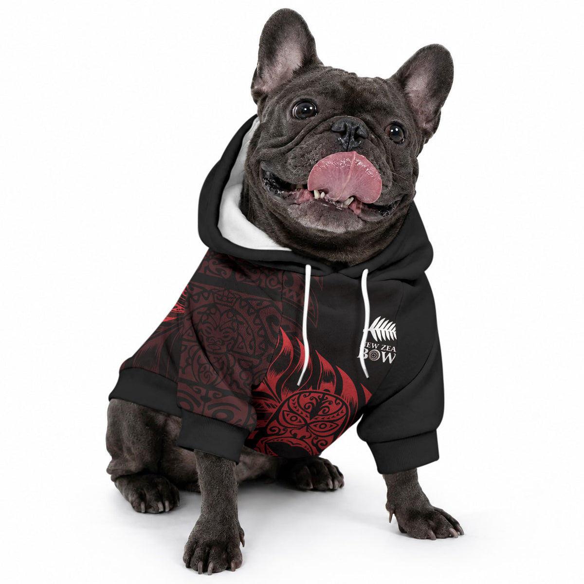 New Zealand Lawn Bowls Custom Pet Hoodie Red Maori Warrior Tribal Silver Fern