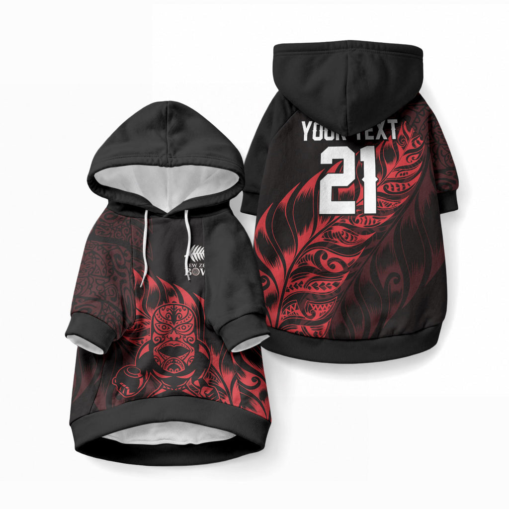 New Zealand Lawn Bowls Custom Pet Hoodie Red Maori Warrior Tribal Silver Fern