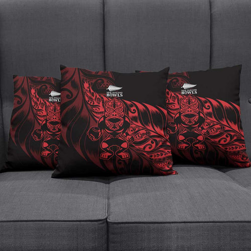 New Zealand Lawn Bowls Pillow Cover Red Maori Warrior Tribal Silver Fern - Aussie Hoodie