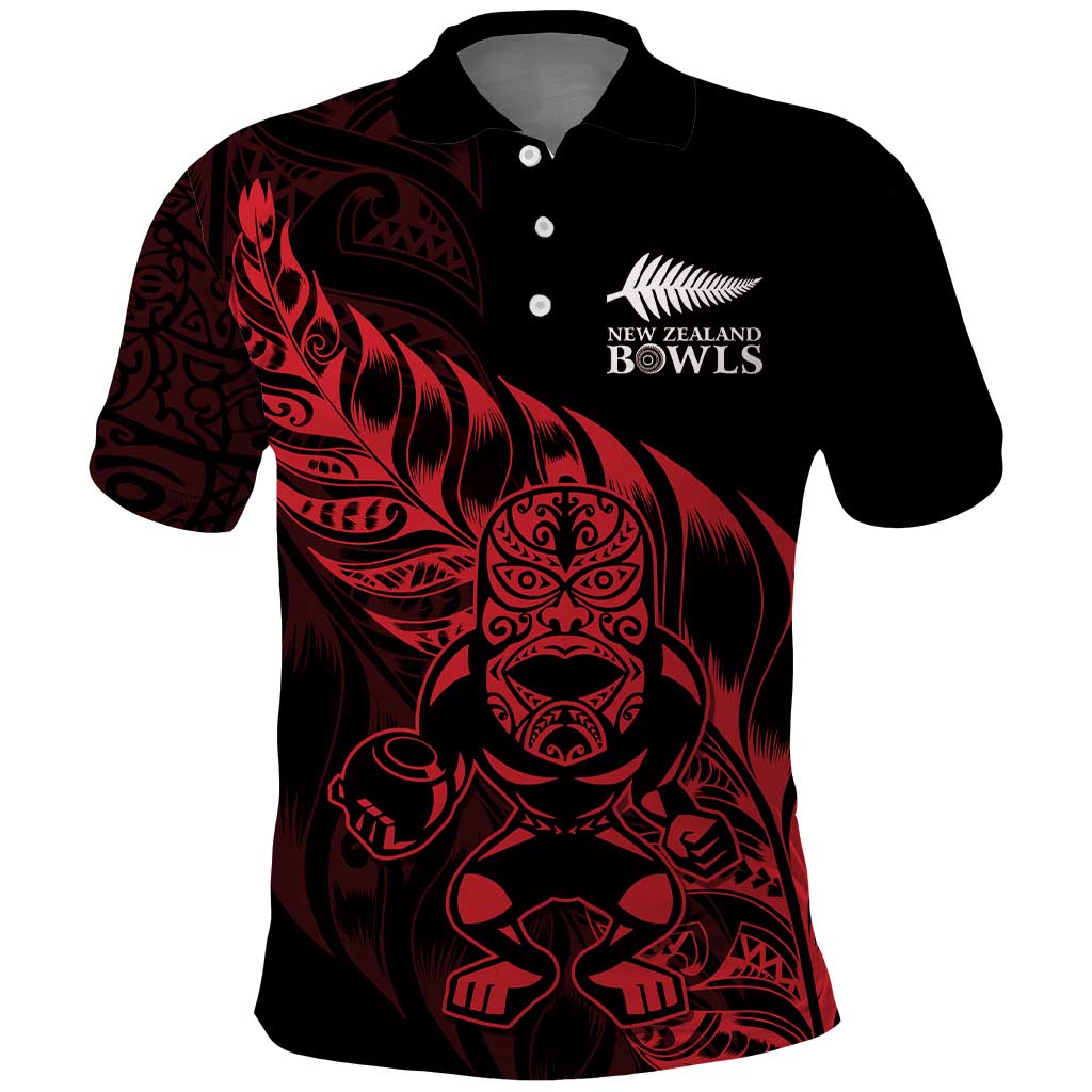 New Zealand Lawn Bowls Custom Polo Shirt Red Maori Warrior Tribal Silver Fern - Aussie Hoodie