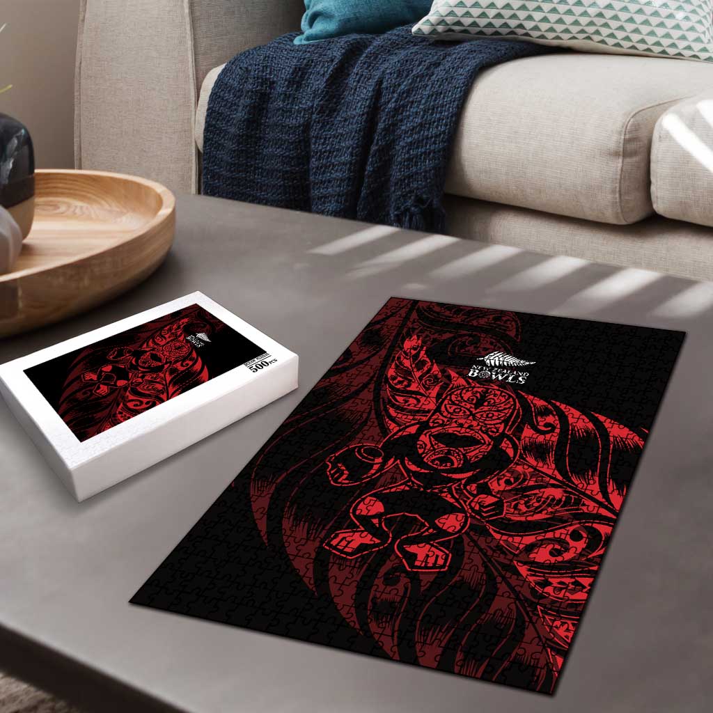 New Zealand Lawn Bowls Puzzle Red Maori Warrior Tribal Silver Fern - Aussie Hoodie