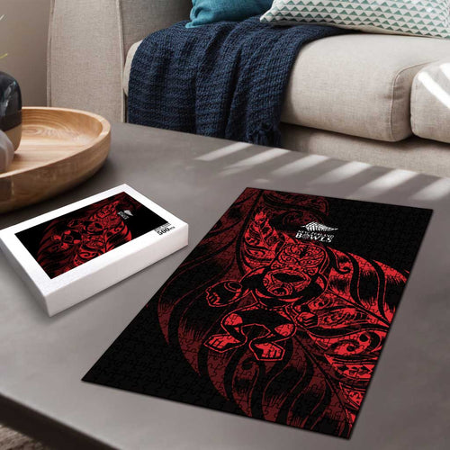 New Zealand Lawn Bowls Puzzle Red Maori Warrior Tribal Silver Fern - Aussie Hoodie