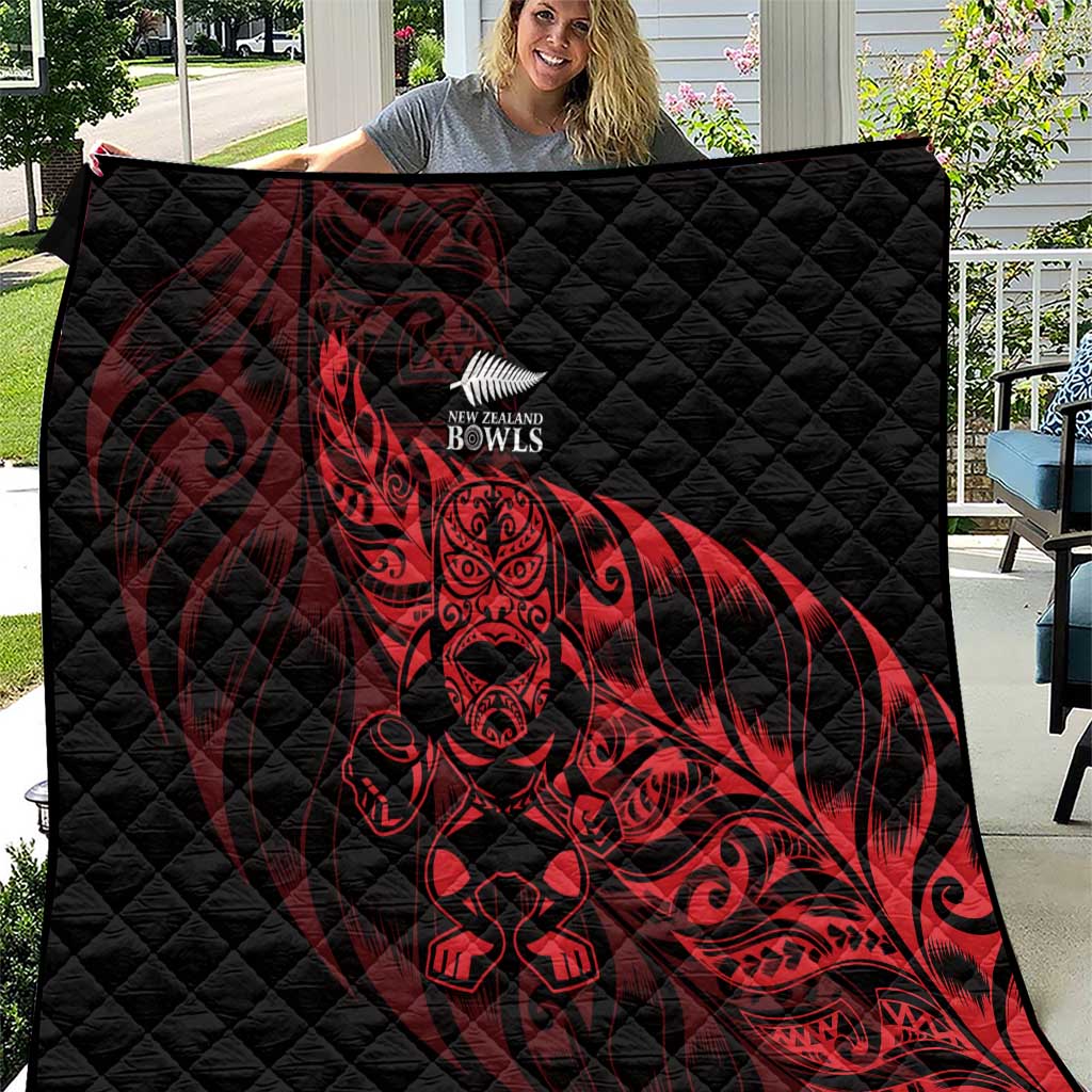 New Zealand Lawn Bowls Quilt Red Maori Warrior Tribal Silver Fern - Aussie Hoodie