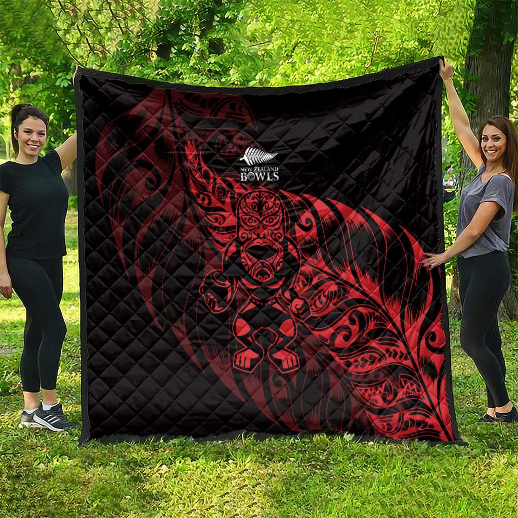 New Zealand Lawn Bowls Quilt Red Maori Warrior Tribal Silver Fern - Aussie Hoodie