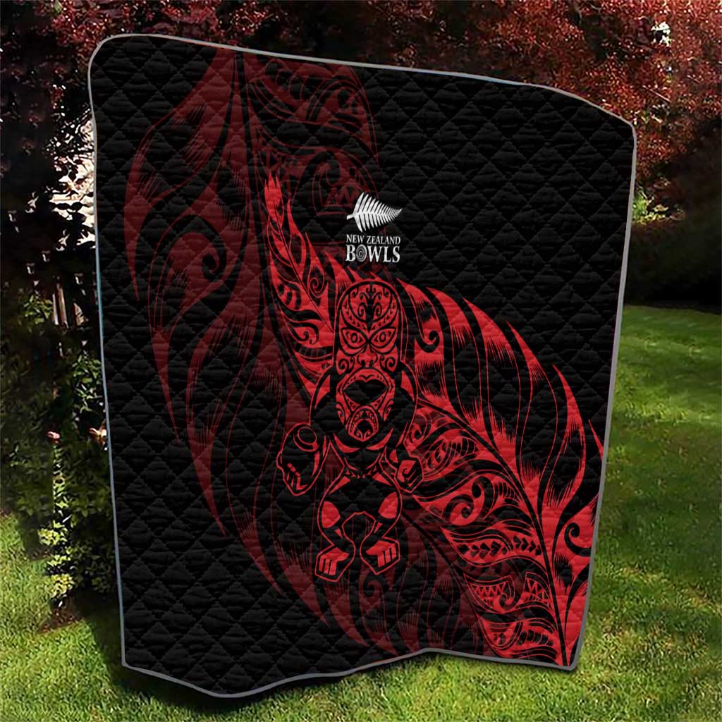 New Zealand Lawn Bowls Quilt Red Maori Warrior Tribal Silver Fern - Aussie Hoodie