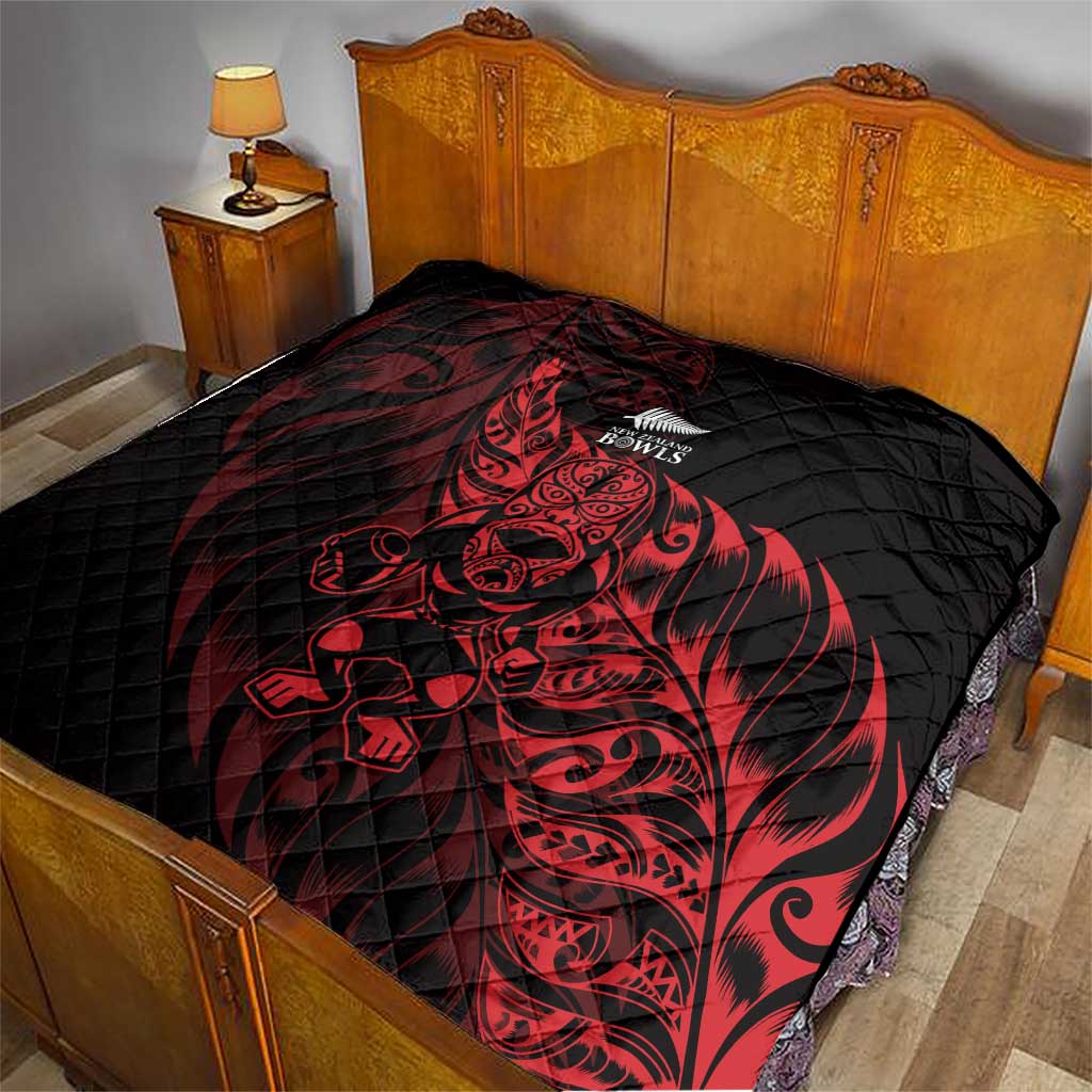 New Zealand Lawn Bowls Quilt Red Maori Warrior Tribal Silver Fern - Aussie Hoodie