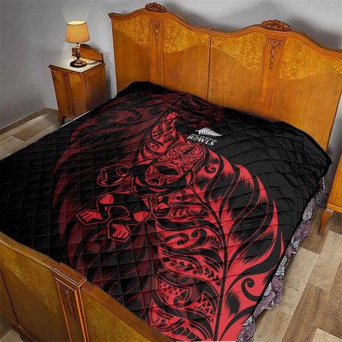 New Zealand Lawn Bowls Quilt Red Maori Warrior Tribal Silver Fern - Aussie Hoodie
