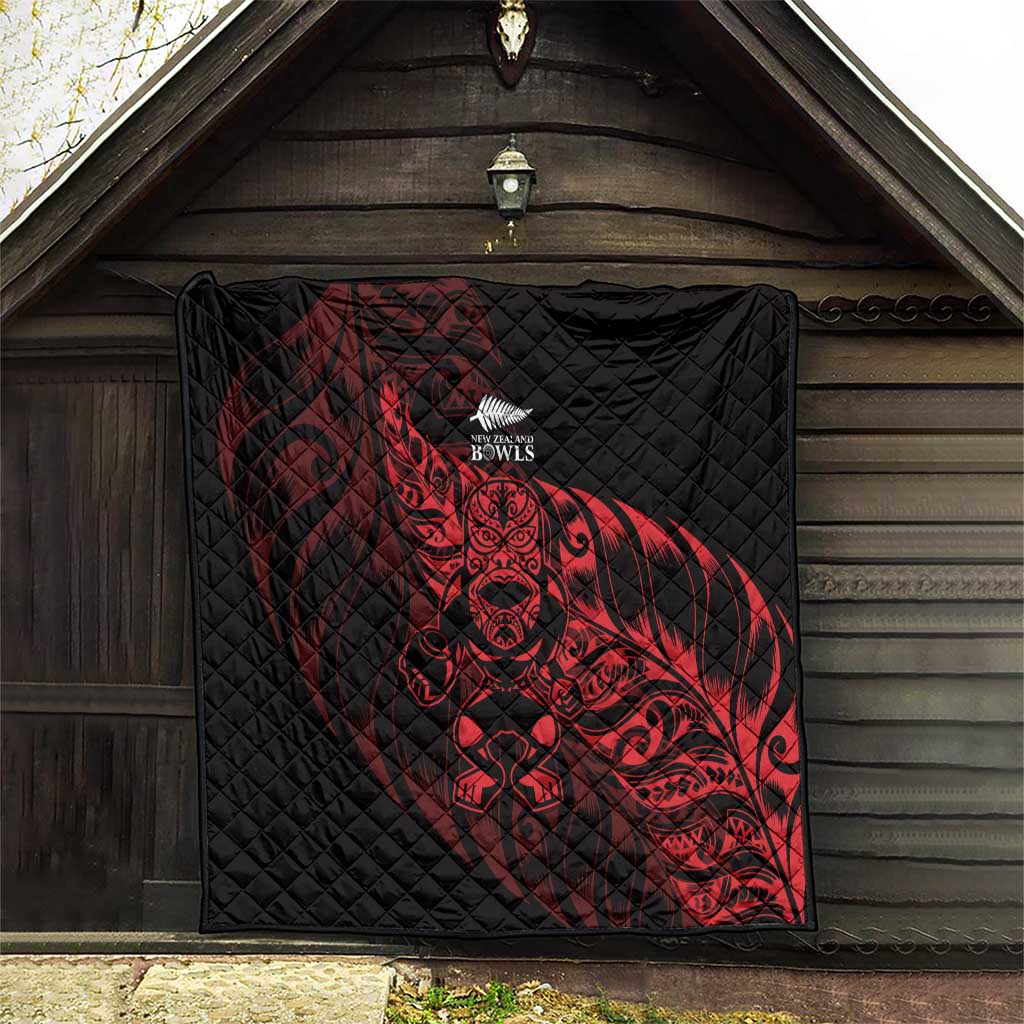 New Zealand Lawn Bowls Quilt Red Maori Warrior Tribal Silver Fern - Aussie Hoodie