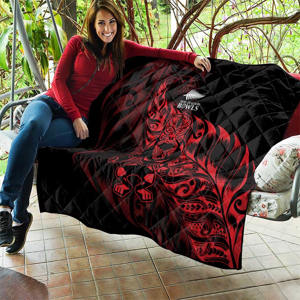 New Zealand Lawn Bowls Quilt Red Maori Warrior Tribal Silver Fern - Aussie Hoodie