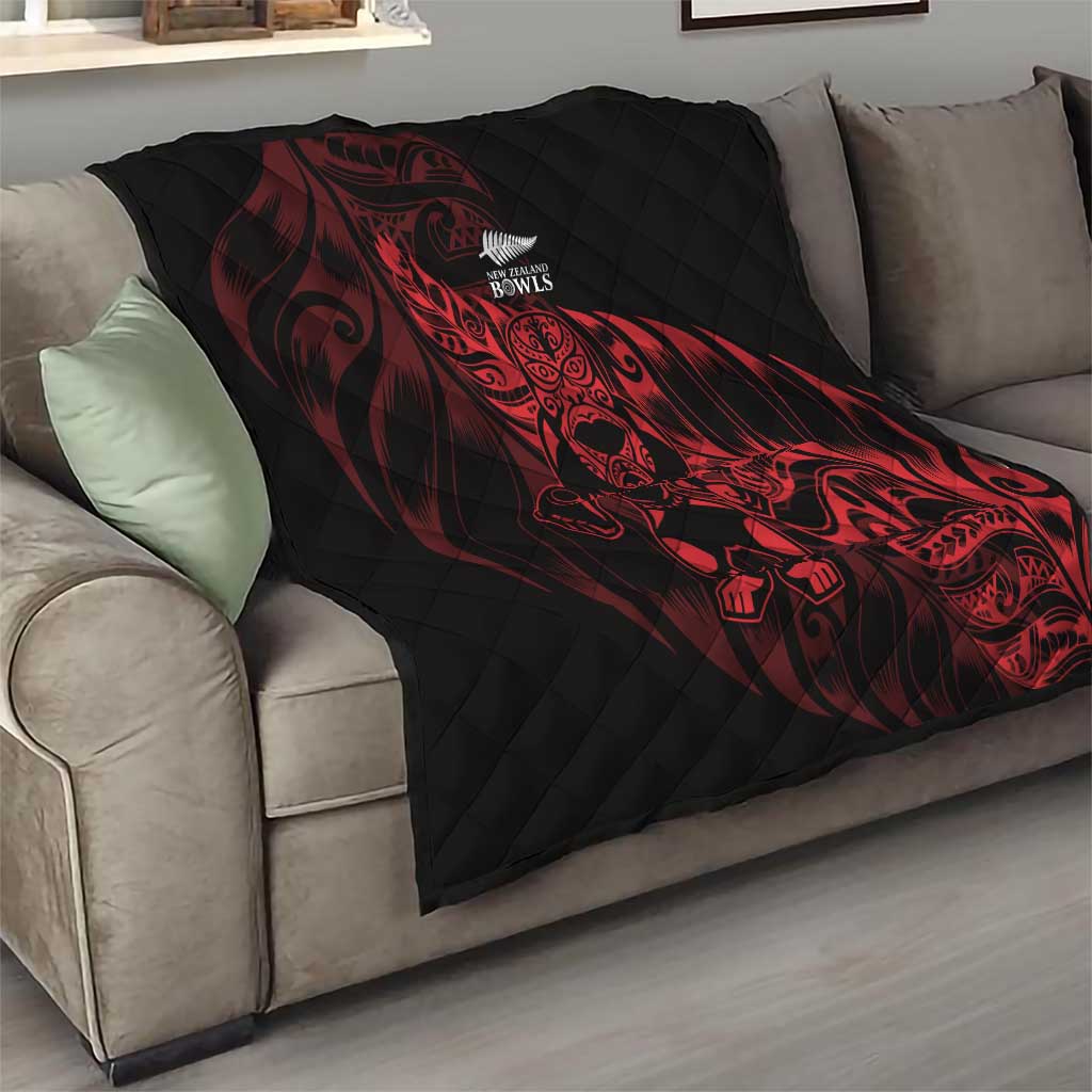 New Zealand Lawn Bowls Quilt Red Maori Warrior Tribal Silver Fern - Aussie Hoodie