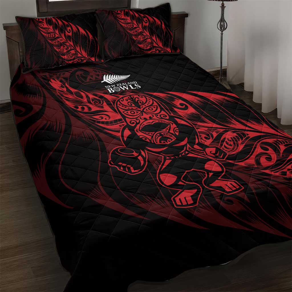 New Zealand Lawn Bowls Quilt Bed Set Red Maori Warrior Tribal Silver Fern - Aussie Hoodie