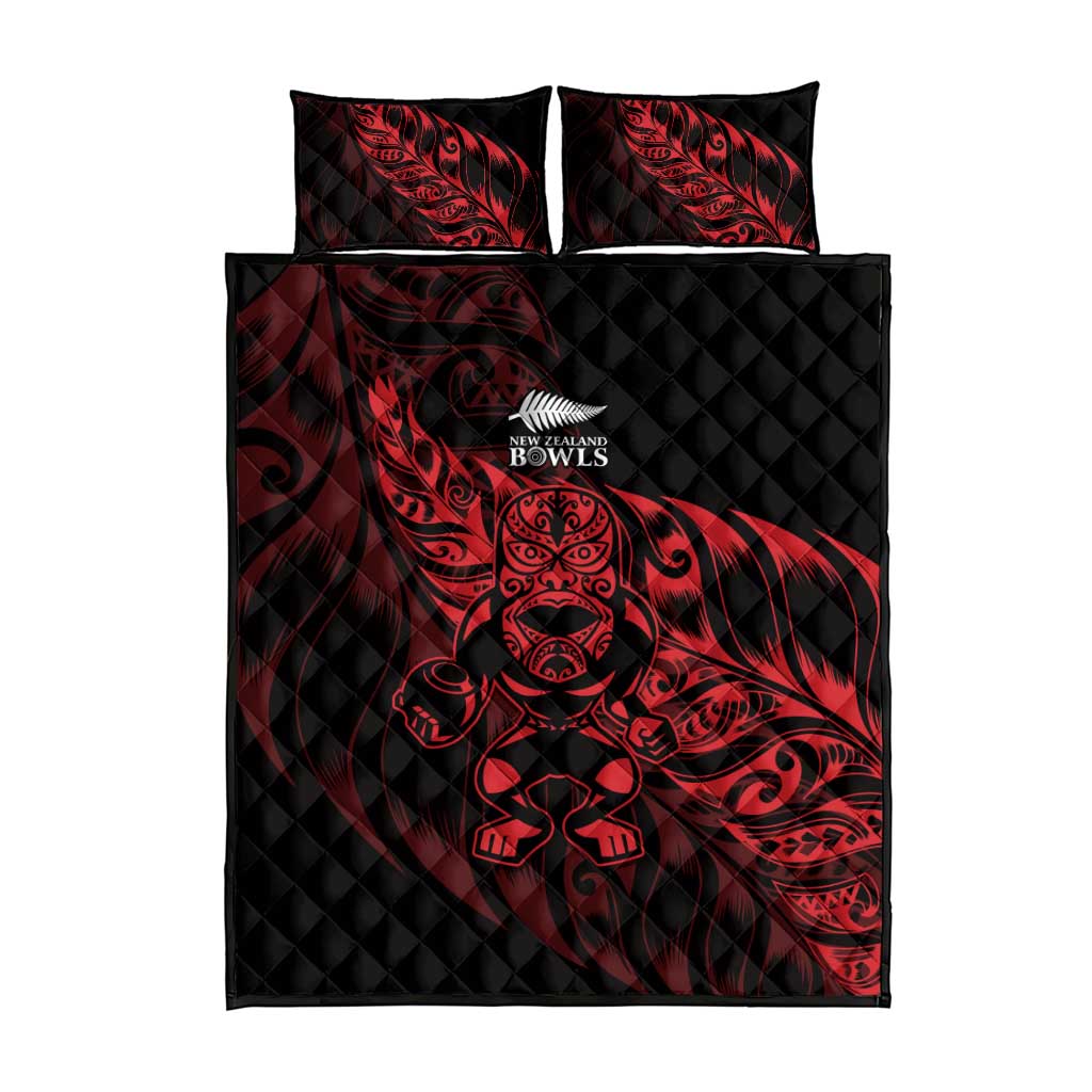 New Zealand Lawn Bowls Quilt Bed Set Red Maori Warrior Tribal Silver Fern - Aussie Hoodie