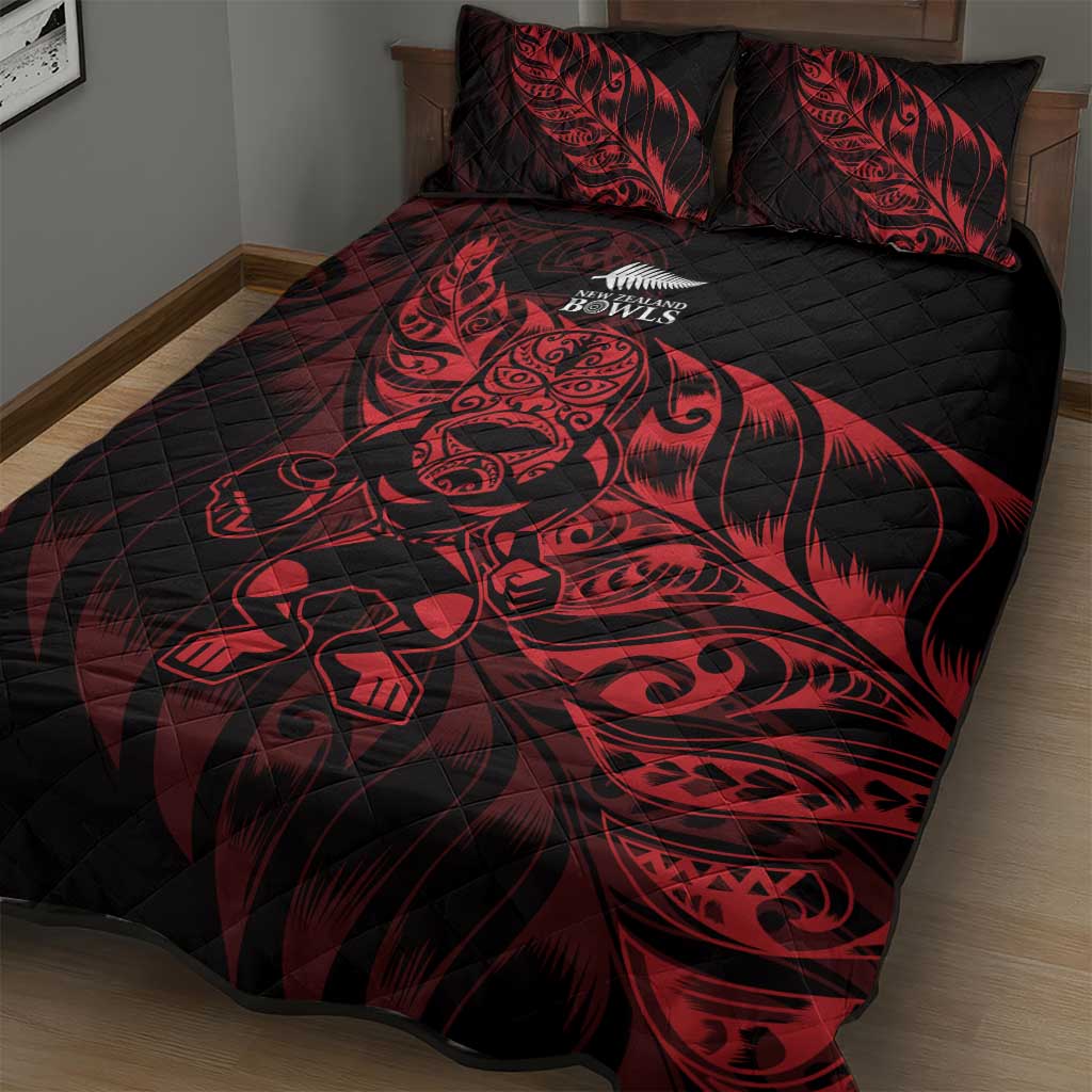New Zealand Lawn Bowls Quilt Bed Set Red Maori Warrior Tribal Silver Fern - Aussie Hoodie