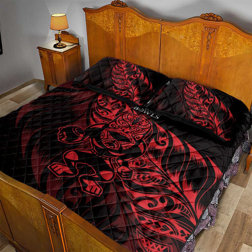 New Zealand Lawn Bowls Quilt Bed Set Red Maori Warrior Tribal Silver Fern - Aussie Hoodie