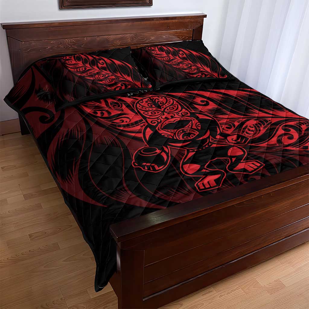 New Zealand Lawn Bowls Quilt Bed Set Red Maori Warrior Tribal Silver Fern - Aussie Hoodie