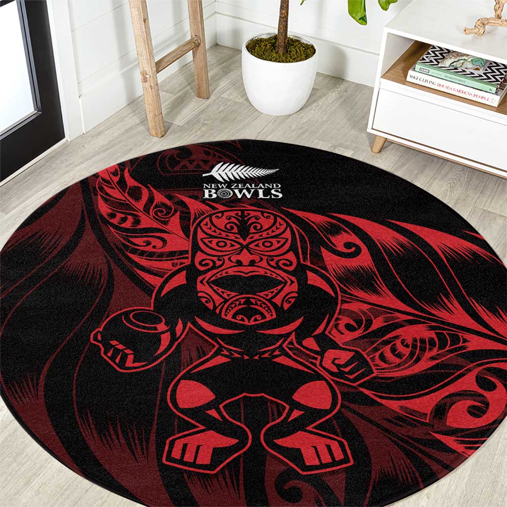 New Zealand Lawn Bowls Round Carpet Red Maori Warrior Tribal Silver Fern - Aussie Hoodie