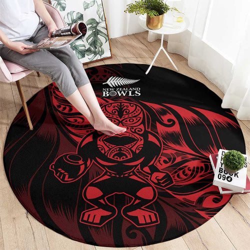 New Zealand Lawn Bowls Round Carpet Red Maori Warrior Tribal Silver Fern - Aussie Hoodie